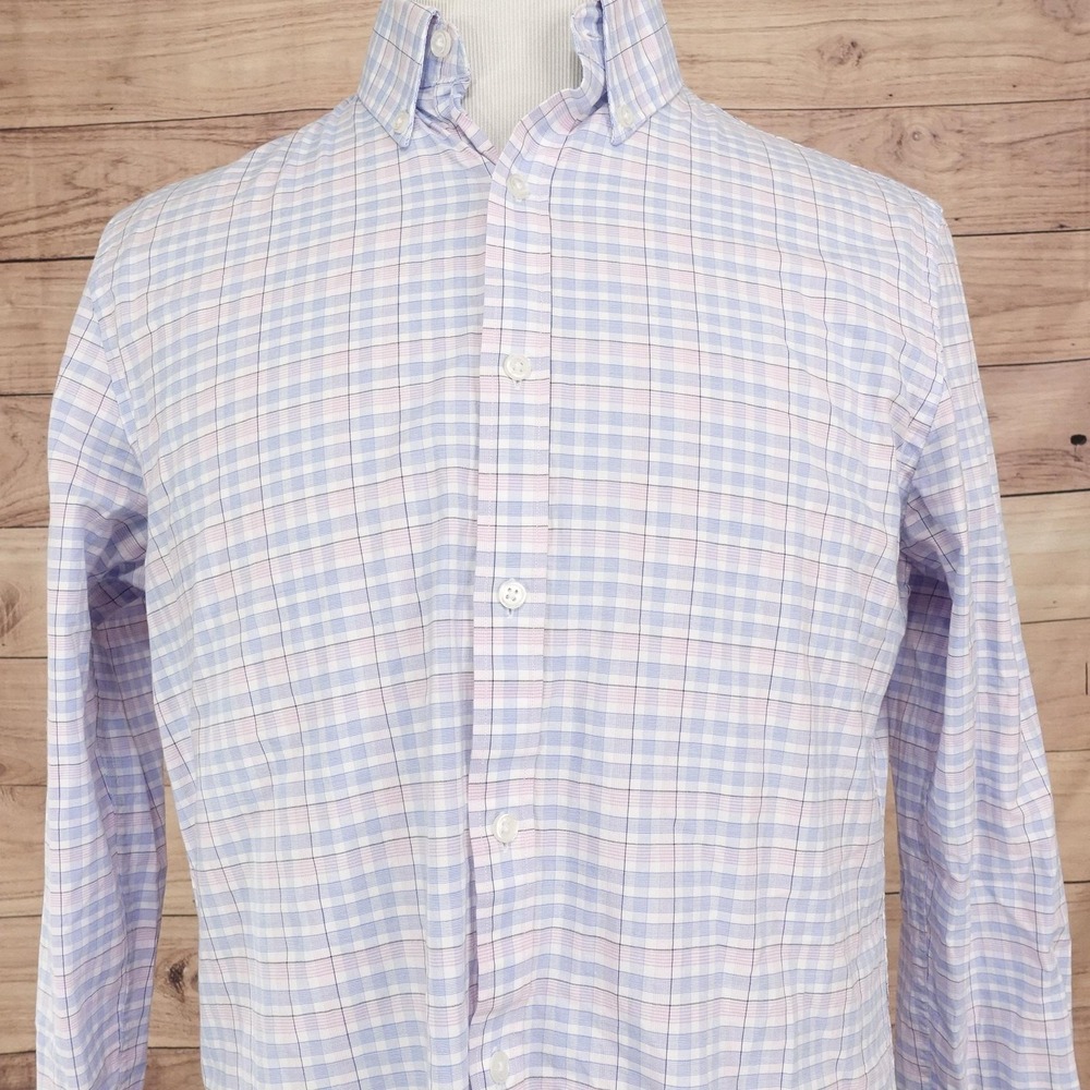 Tommy Hilfiger Dress Shirt Mens 16 32/33 Slim Fit Blue Check Stretch Long Sleeve